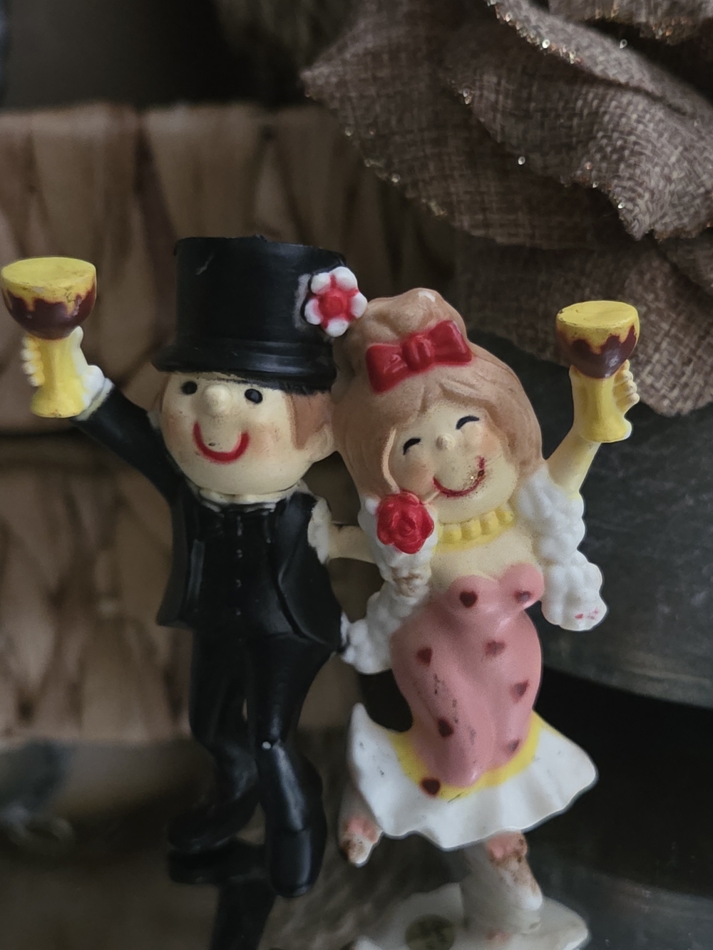 Bride & Groom | New Years Vintage Wedding Cake Topper Toasting Champagne